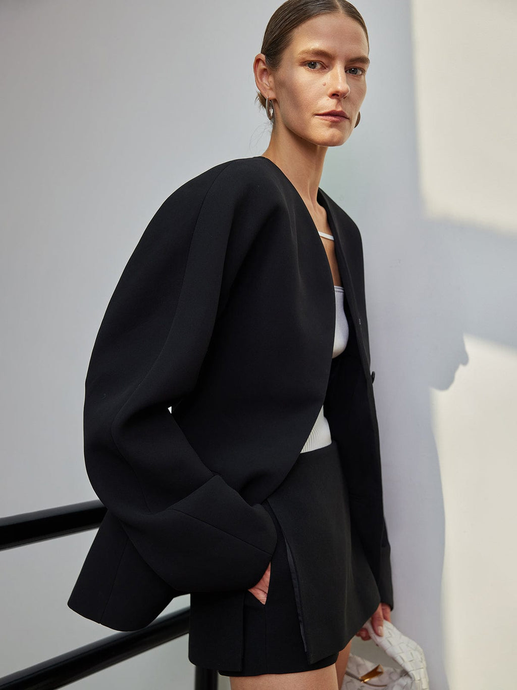 Blazer mujer sin solapa corte recto detalle botones - Sofie