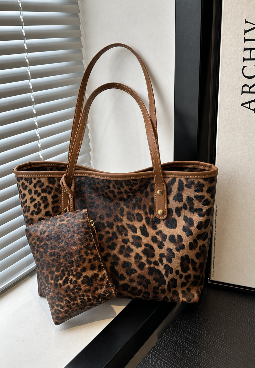 Bolso shopper mujer estampado leopardo asas largas