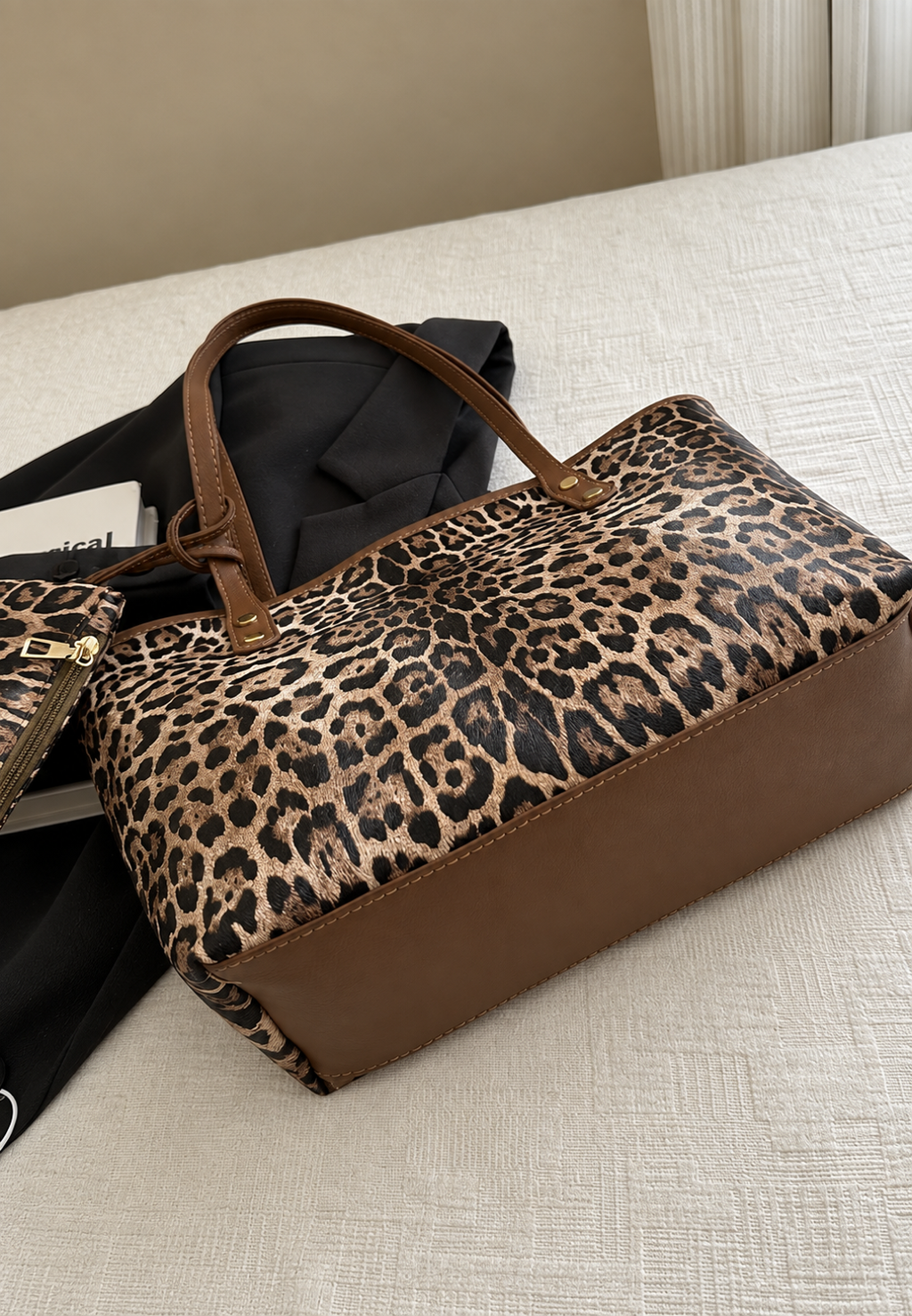 Bolso shopper mujer estampado leopardo asas largas