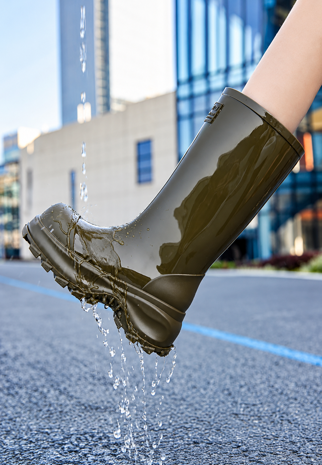 Botas agua caña media acabado brillante plataforma suela dentada - Elvaira