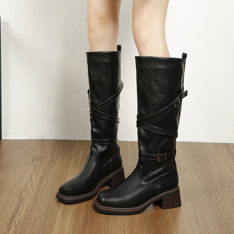Botas biker mujer caña alta hebillas plataforma - Danica