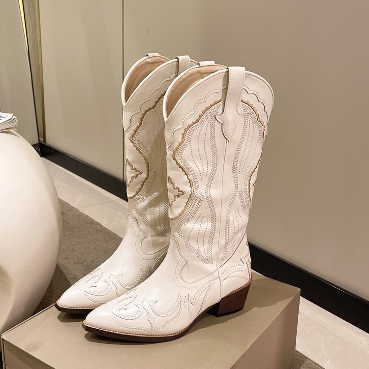 Botas cowboy mujer caña alta bordados punta afilada - Ingrid