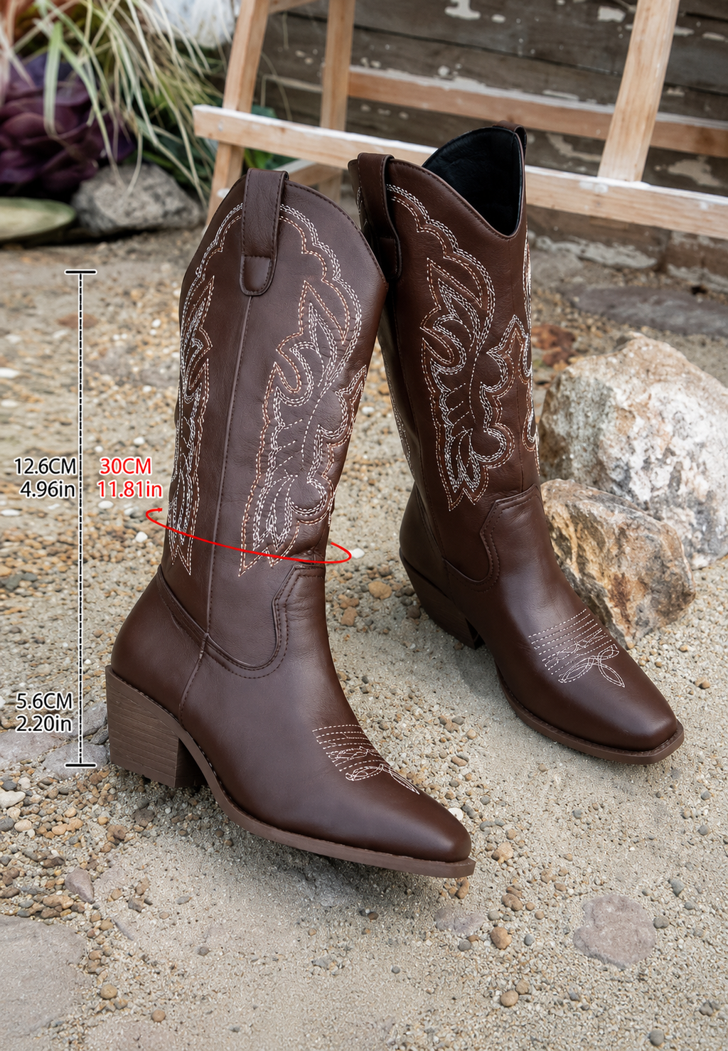 Botas cowboy mujer caña alta bordados tacón ancho - Klara