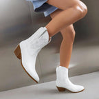Botas cowboy mujer caña media bordados tacón ancho - Helga