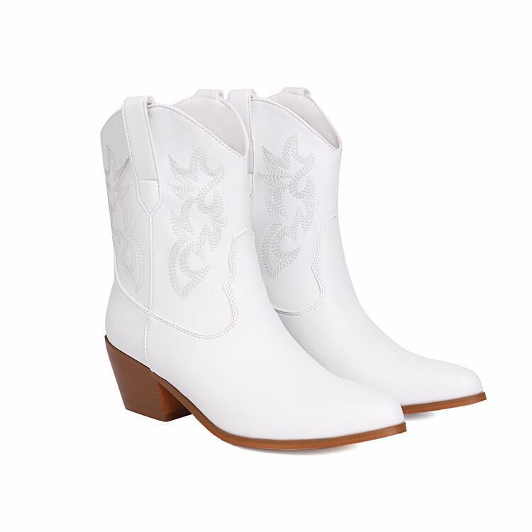 Botas cowboy mujer caña media bordados tacón ancho - Helga