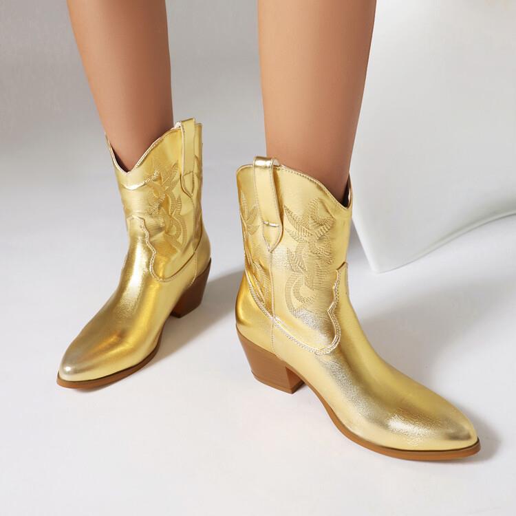 Botas cowboy mujer caña media bordados tacón ancho - Helga