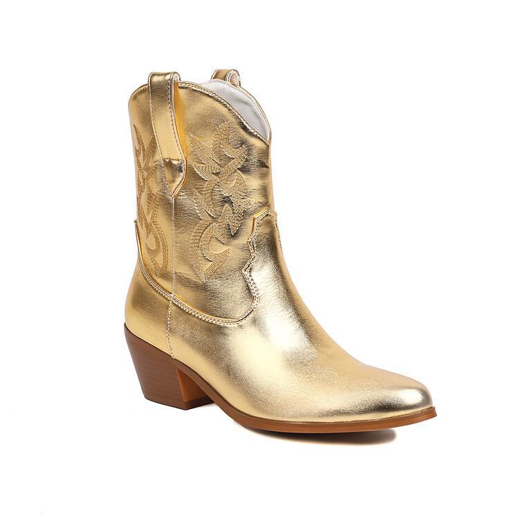 Botas cowboy mujer caña media bordados tacón ancho - Helga