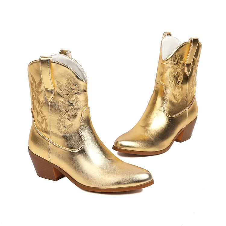 Botas cowboy mujer caña media bordados tacón ancho - Helga