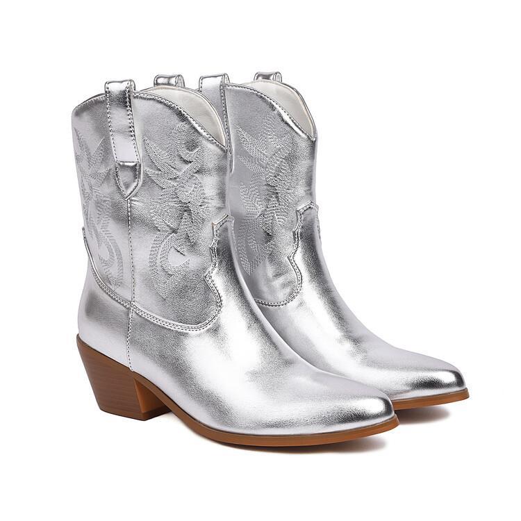 Botas cowboy mujer caña media bordados tacón ancho - Helga