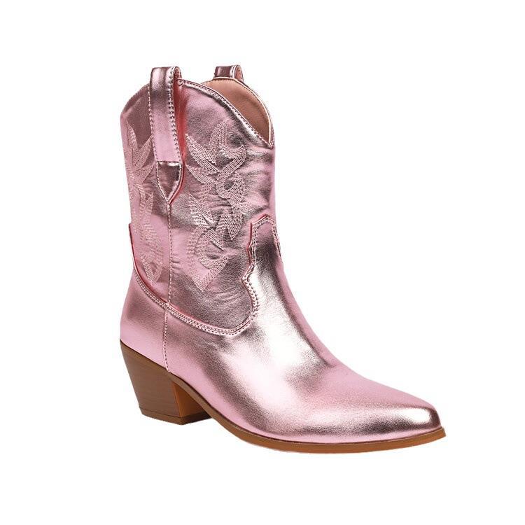 Botas cowboy mujer caña media bordados tacón ancho - Helga