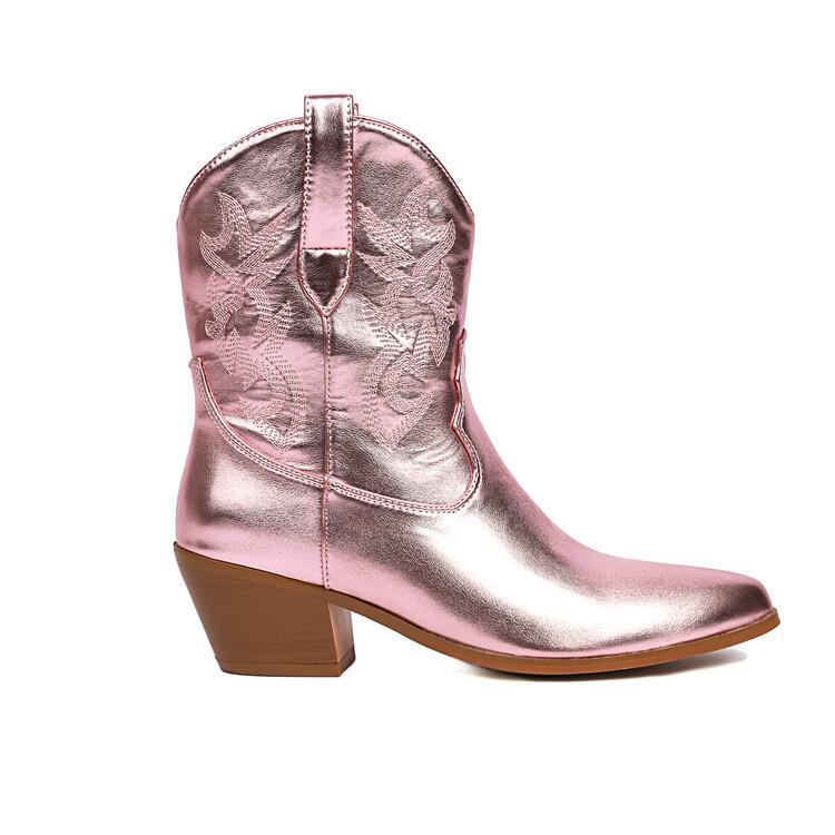 Botas cowboy mujer caña media bordados tacón ancho - Helga