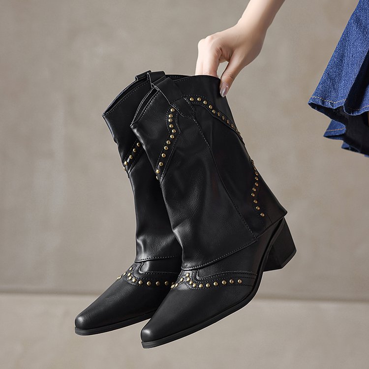 Botas cowboy mujer caña media tachas tacón bloque - Maura