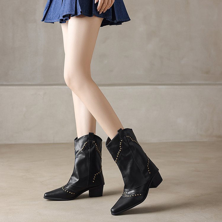 Botas cowboy mujer caña media tachas tacón bloque - Maura