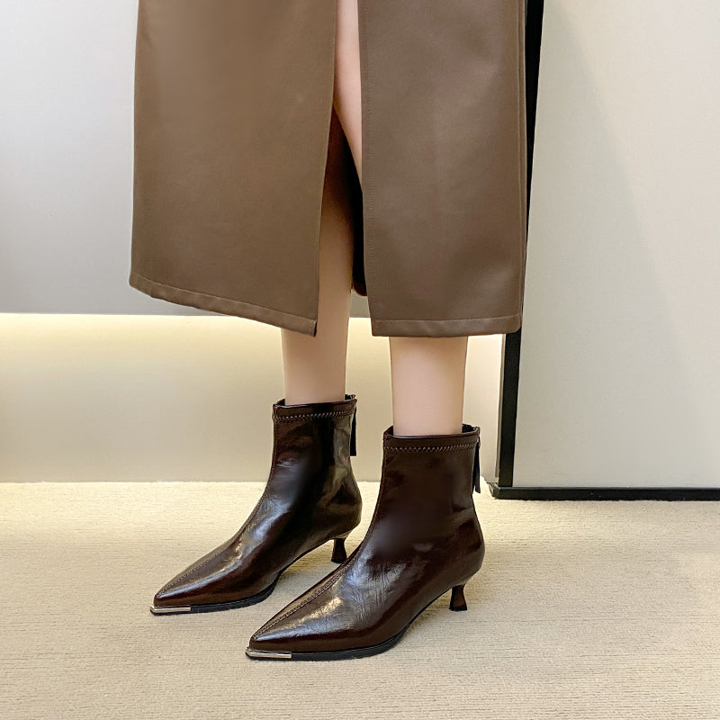 Botines de tacón mujer punta afilada tacón fino efecto piel - Vera