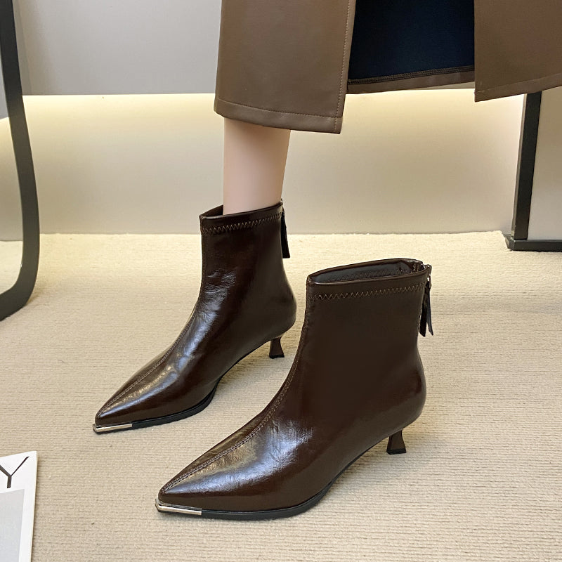 Botines de tacón mujer punta afilada tacón fino efecto piel - Vera