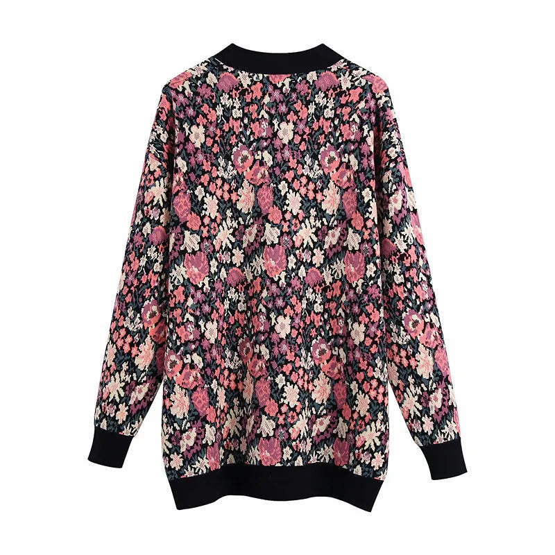 Cárdigan de punto floral para mujer con botones - Emilia