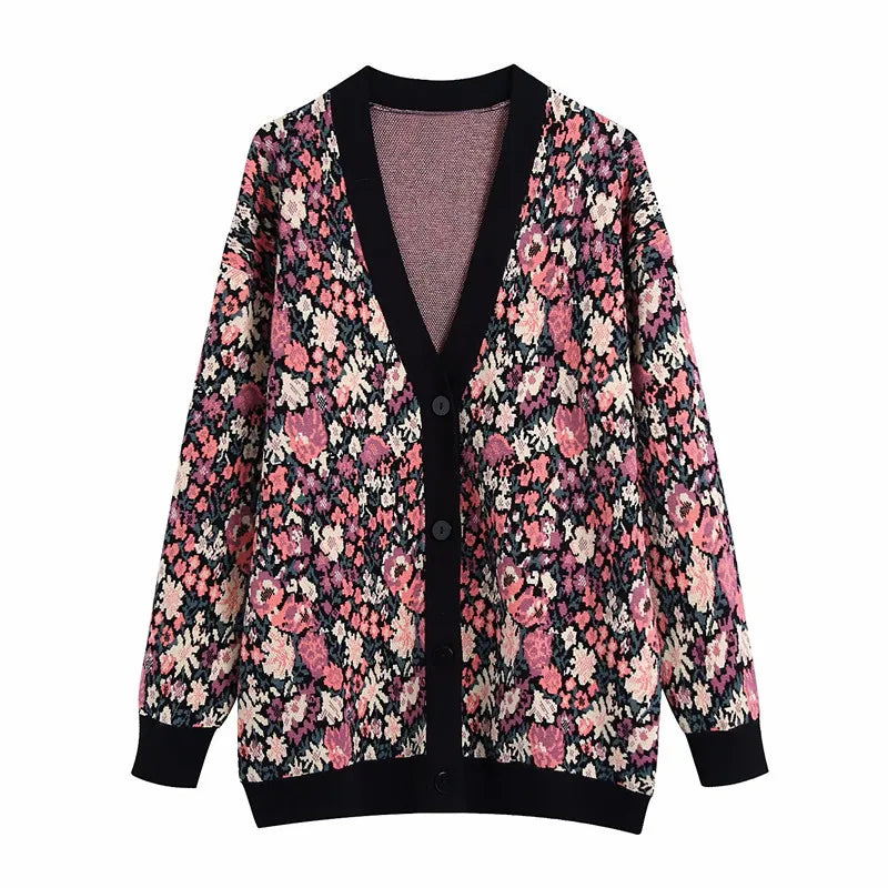 Cárdigan de punto floral para mujer con botones - Emilia