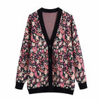 Cárdigan de punto floral para mujer con botones - Emilia