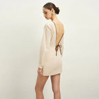 Vestido corto mujer lino lazos decorativos estilo elegante - Renata