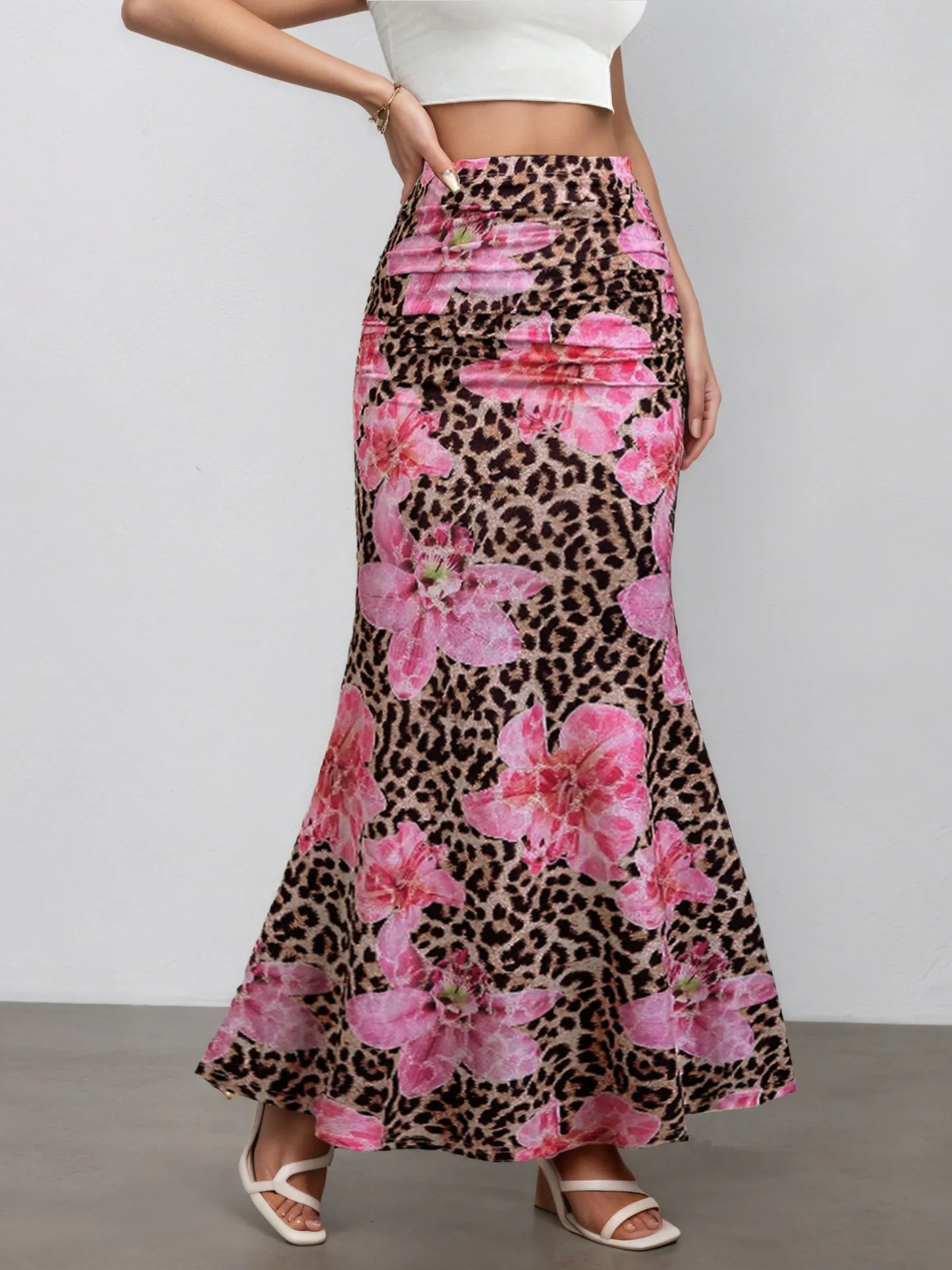 Falda larga para mujer con estampado floral y animal print - Elira