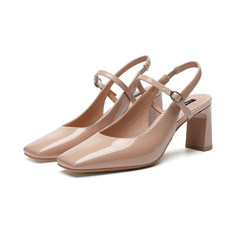 Zapatillas de mujer con punta cuadrada y tira cruzada con hebilla - Camille