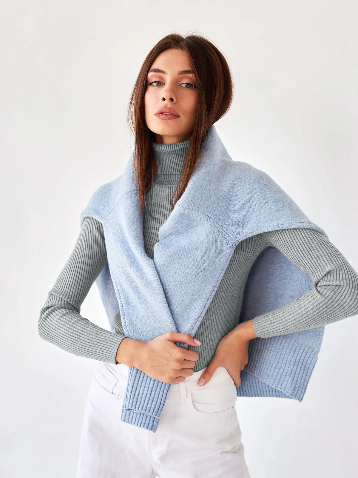 Jersey mujer cuello vuelto punto canalé ajustado - Nélida
