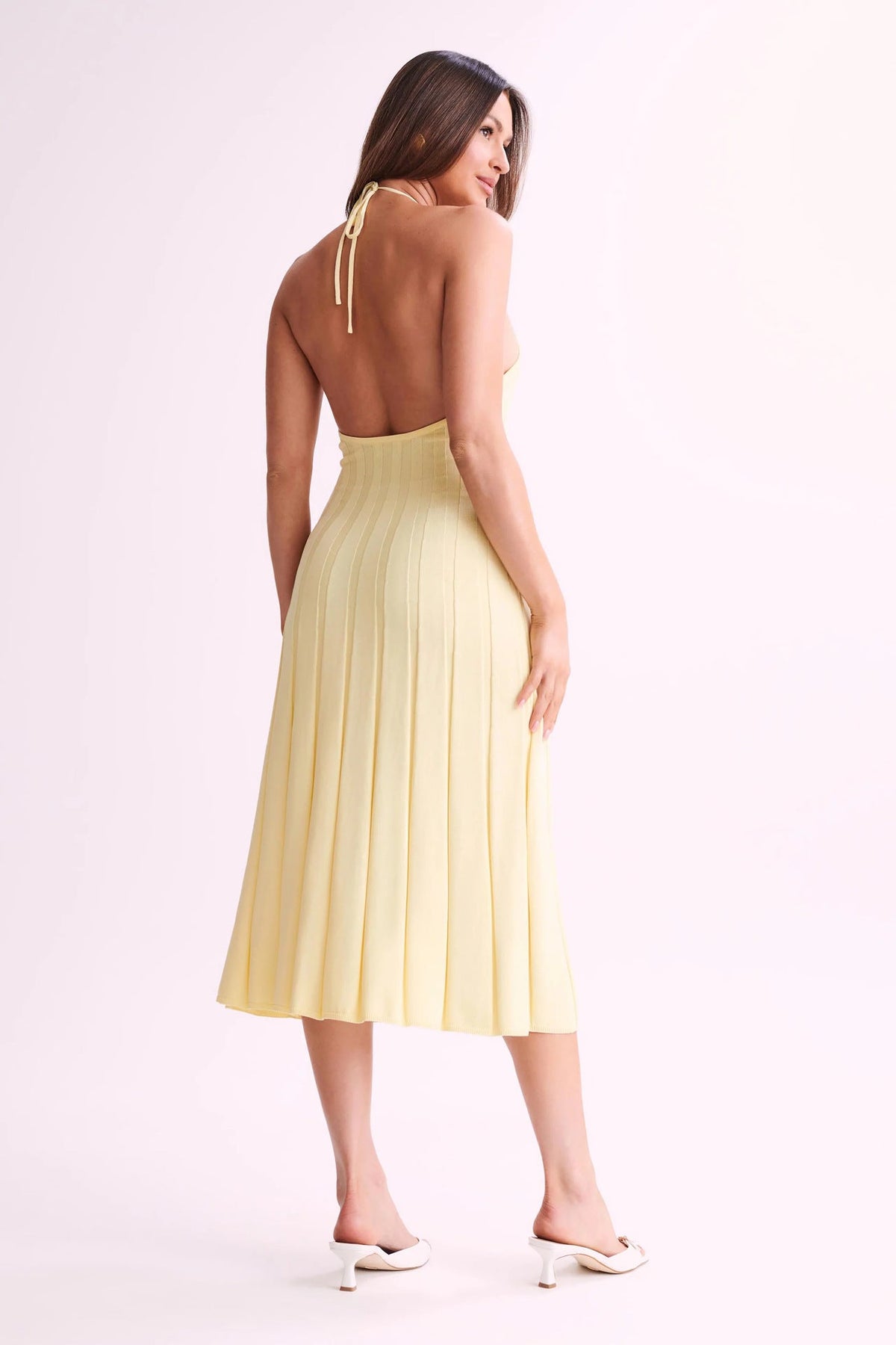 Vestido midi tejido plisado con cuello halter para mujer - Dalila