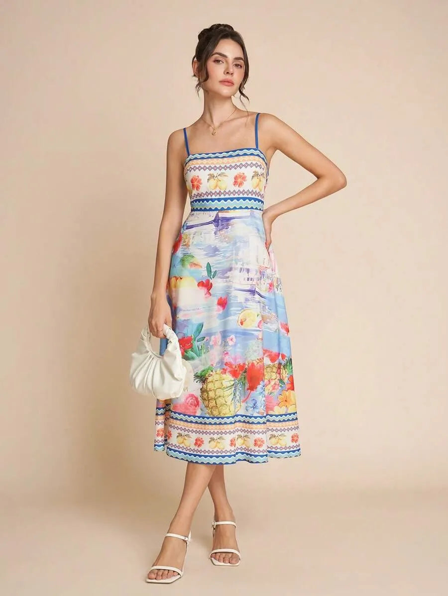 Vestido midi para mujer estampado floral primavera verano - Mirela