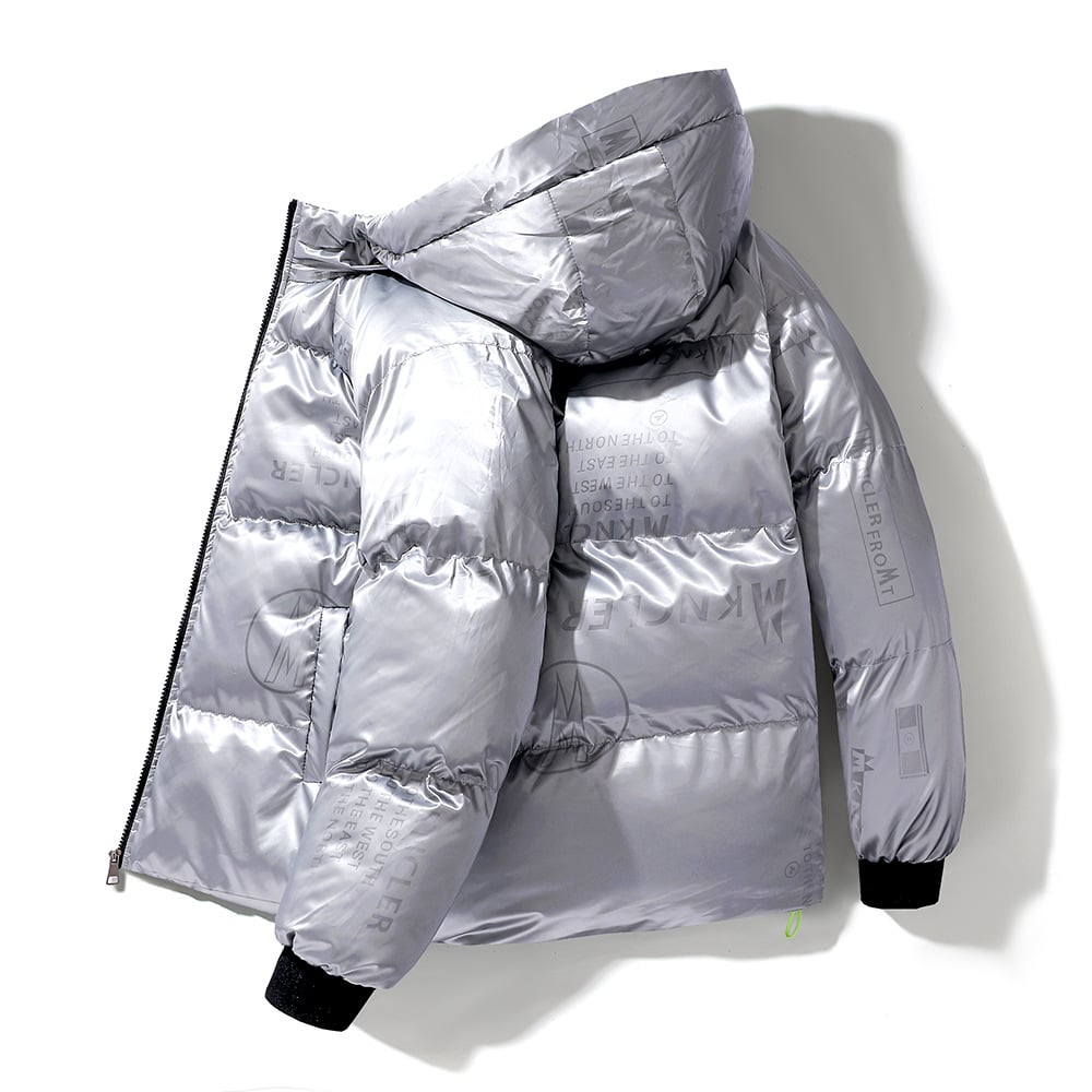 Chaqueta acolchada hombre efecto vinilo capucha ajustable brillante gráfica urbana - Lanuz