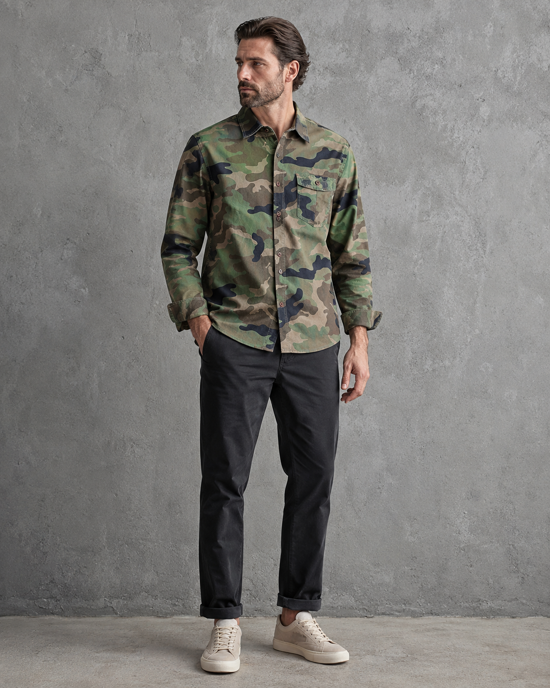 Camisa camuflaje hombre manga larga bolsillo pecho - Orsen