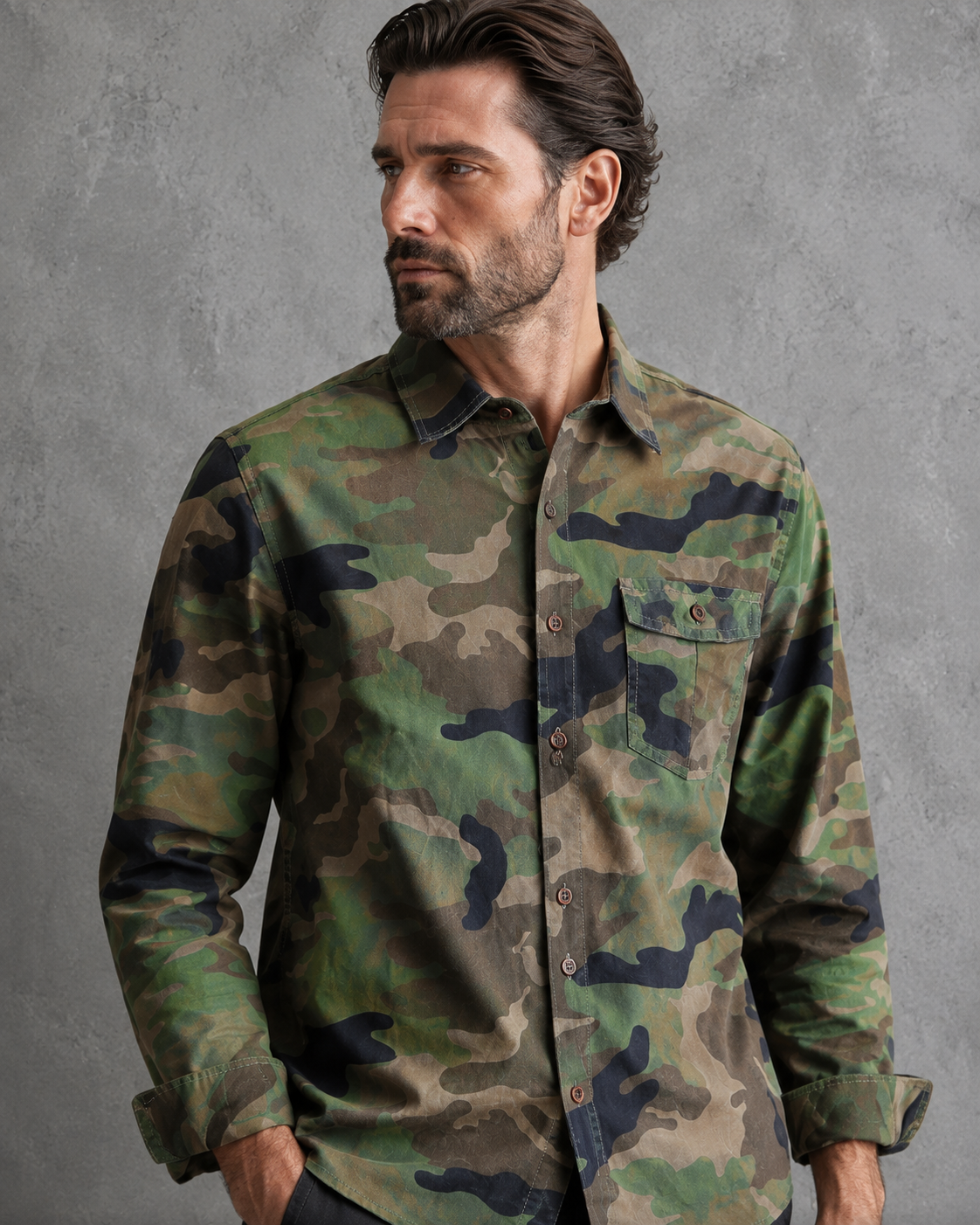 Camisa camuflaje hombre manga larga bolsillo pecho - Orsen