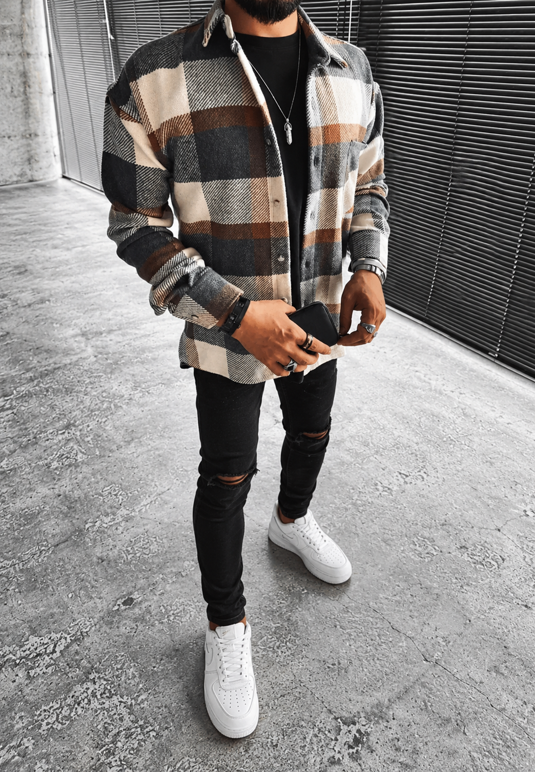 Camisa hombre cuadros grandes manga larga bolsillo de pecho - Tristán