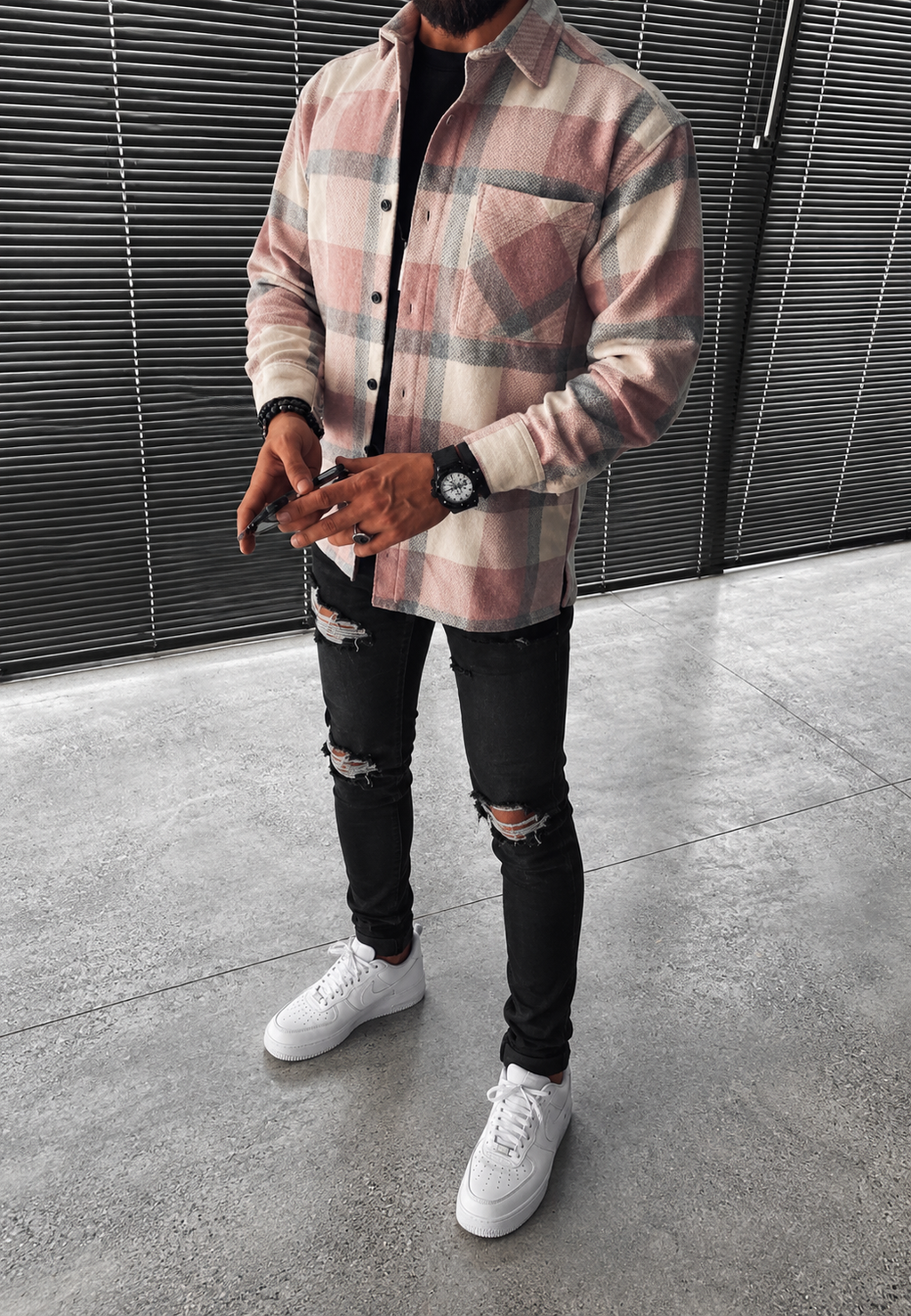 Camisa hombre cuadros grandes manga larga bolsillo de pecho - Tristán