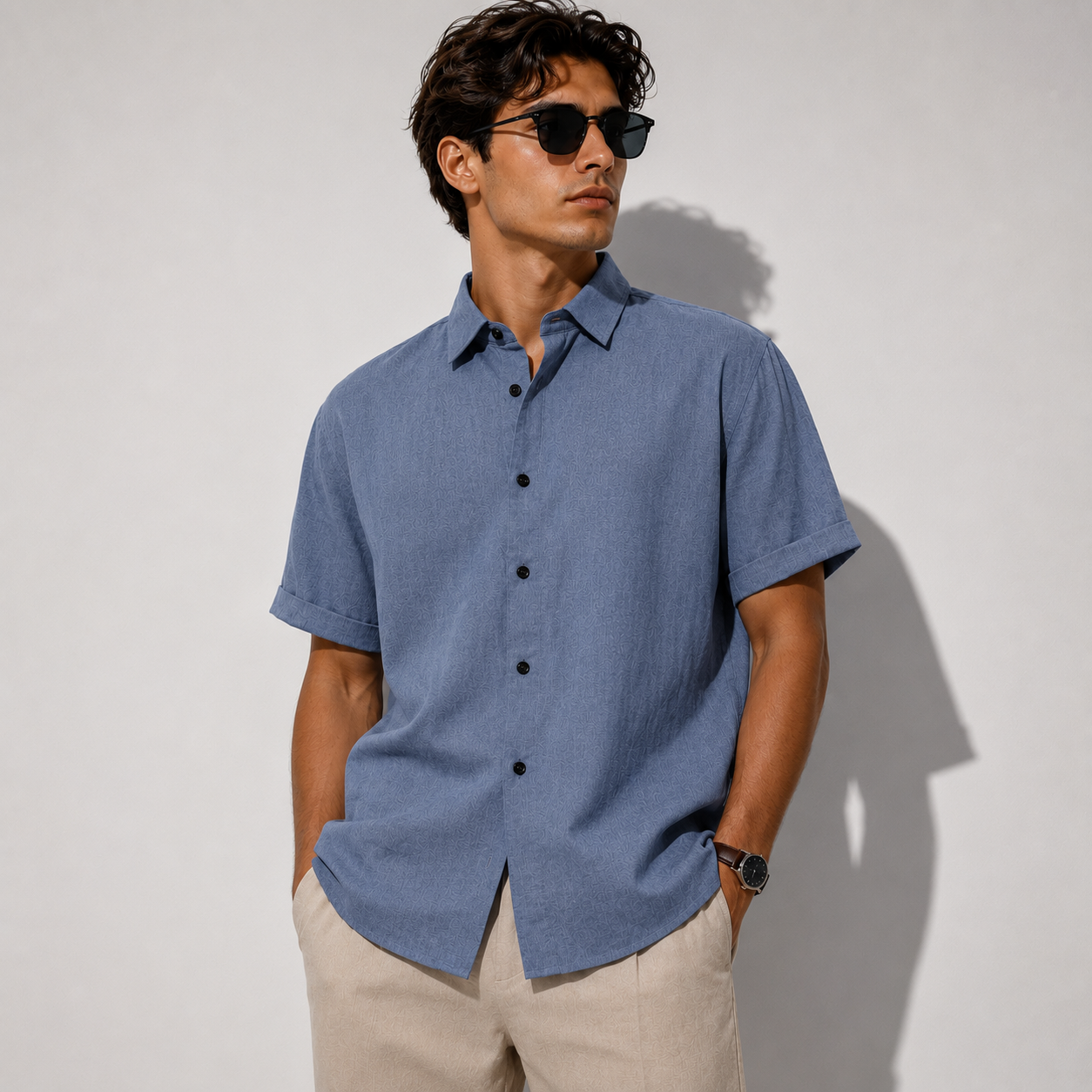 Camisa hombre manga corta lisa slim fit - Bertram