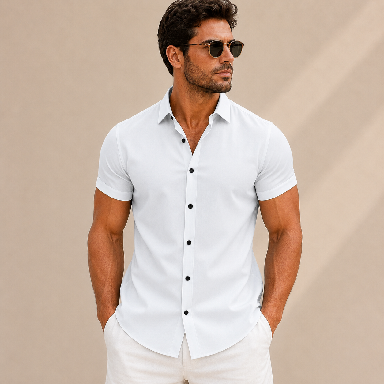 Camisa hombre manga corta lisa slim fit - Bertram