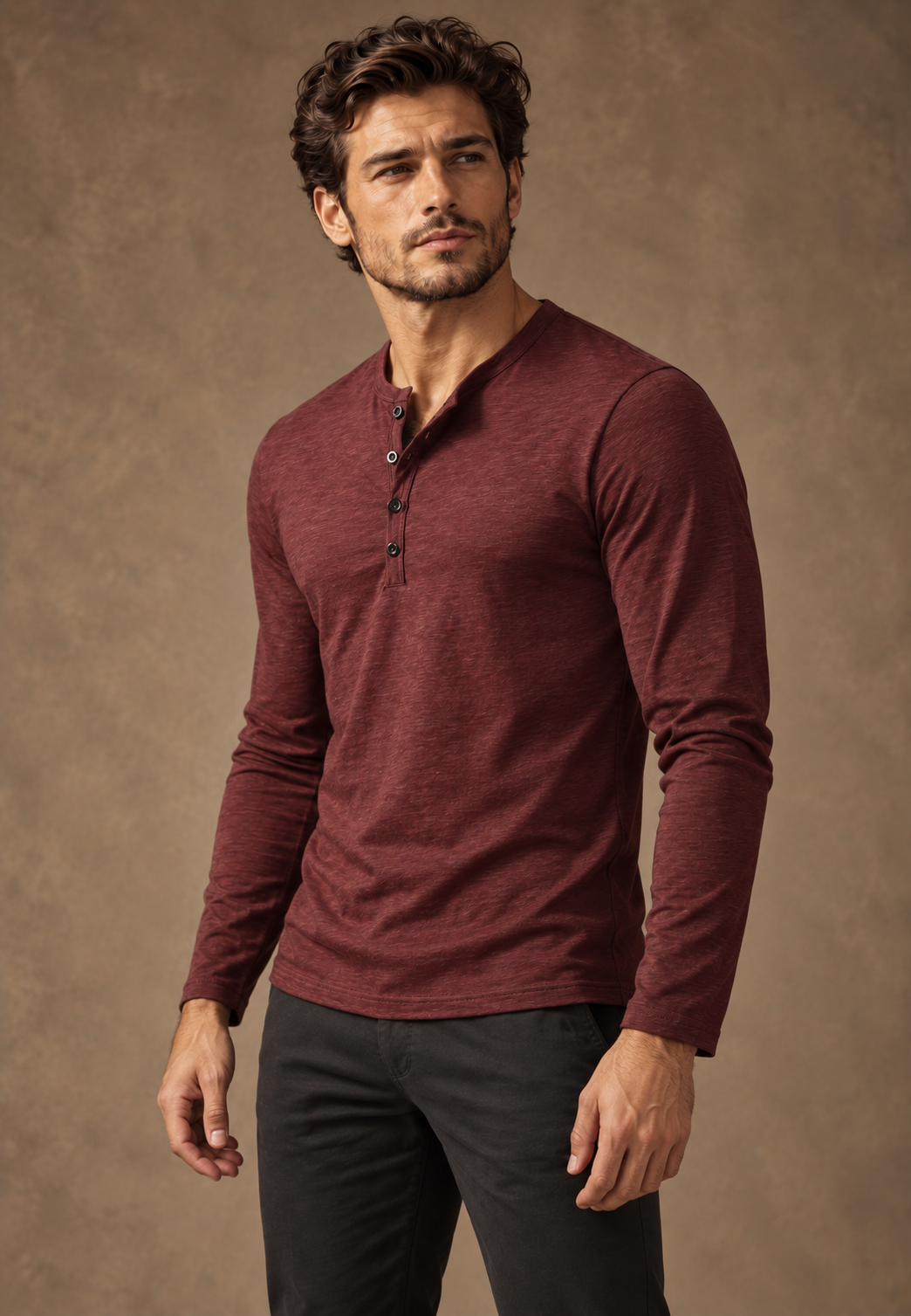Camiseta hombre manga larga cuello panadero jaspeada - Bastian
