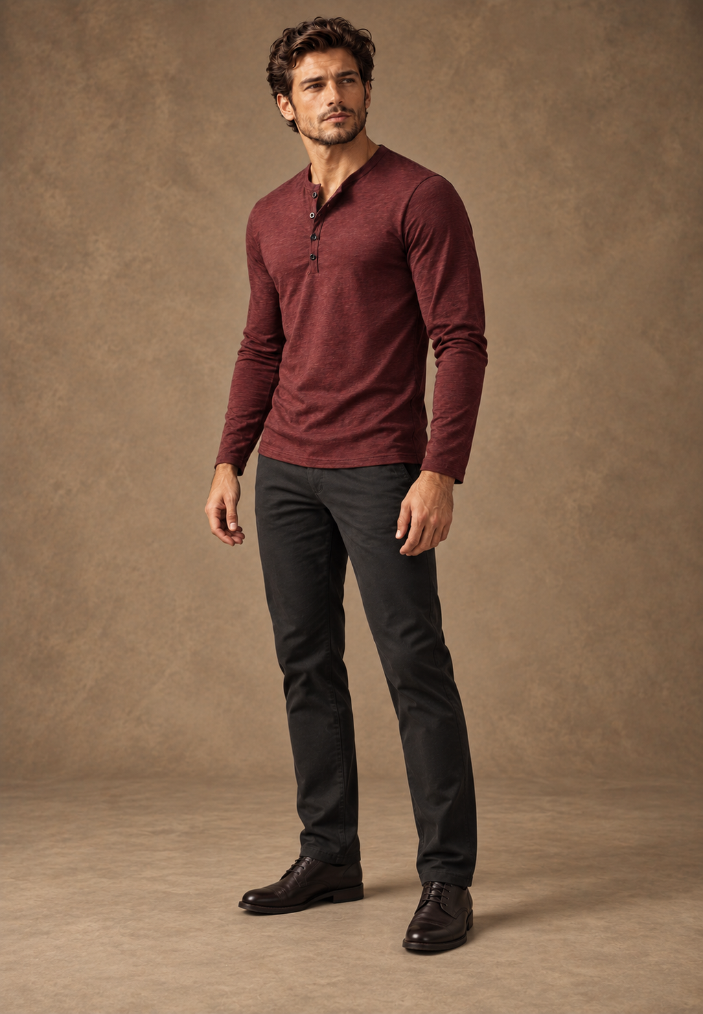 Camiseta hombre manga larga cuello panadero jaspeada - Bastian
