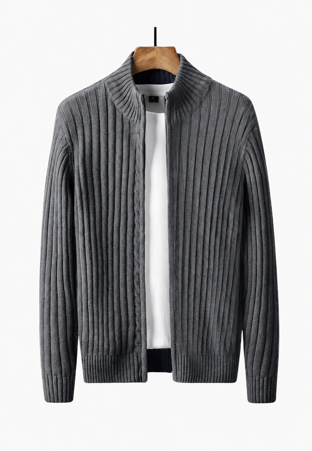 Cárdigan hombre cremallera completa cuello alto - Isandro