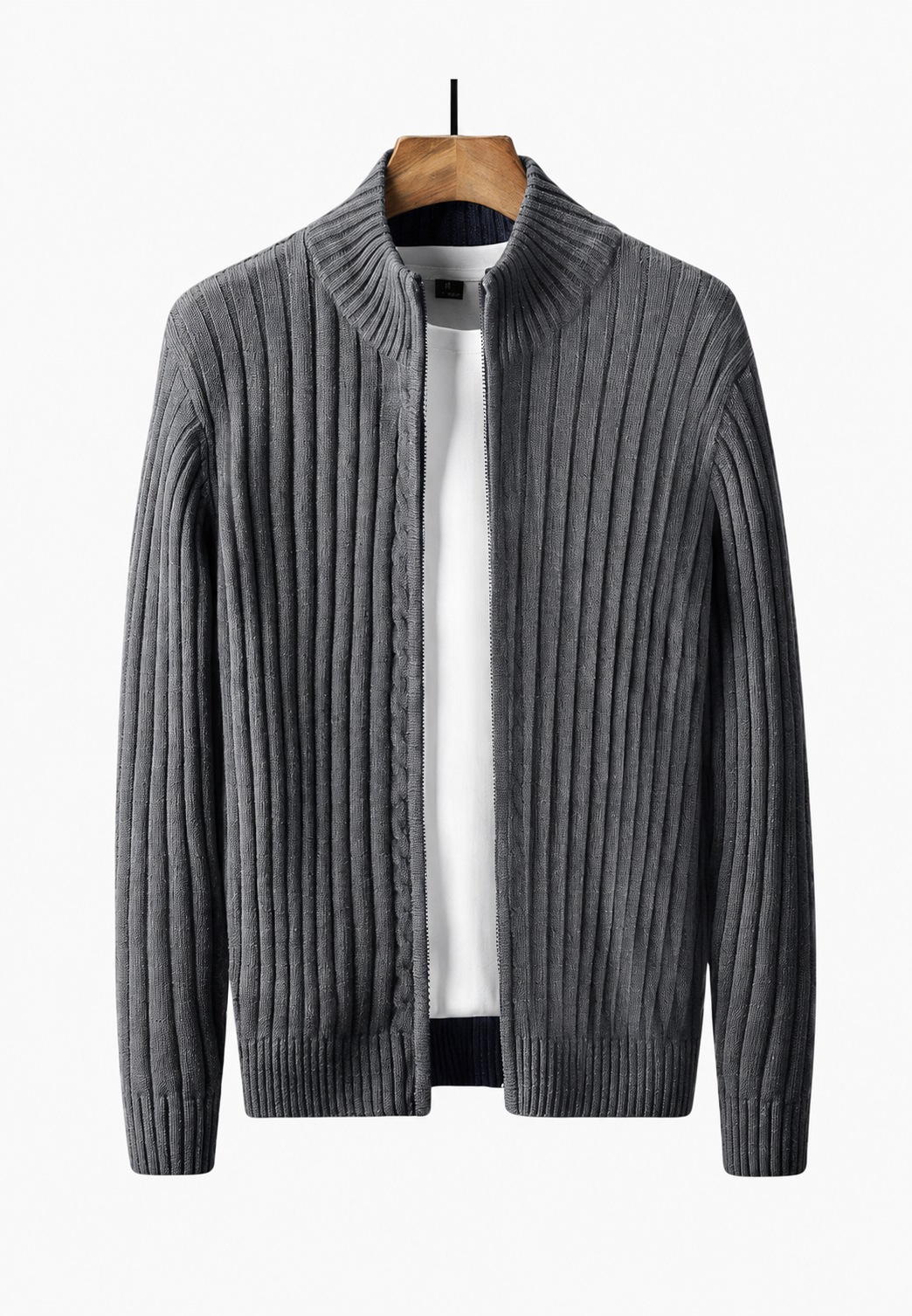 Cárdigan hombre cremallera completa cuello alto - Isandro