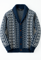 Cárdigan punto jacquard geométrico cuello chal botonadura frontal - Dariel