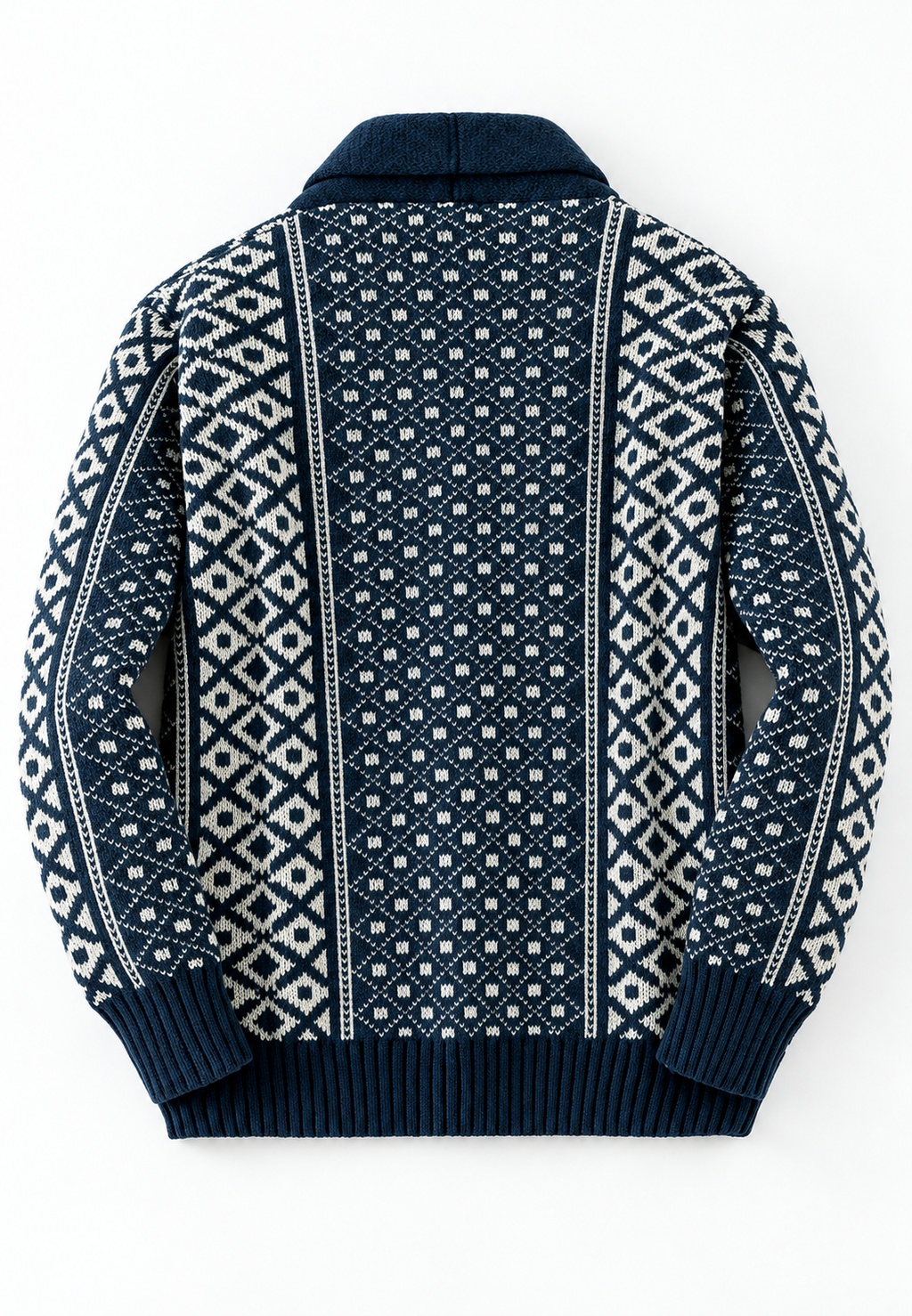 Cárdigan punto jacquard geométrico cuello chal botonadura frontal - Dariel