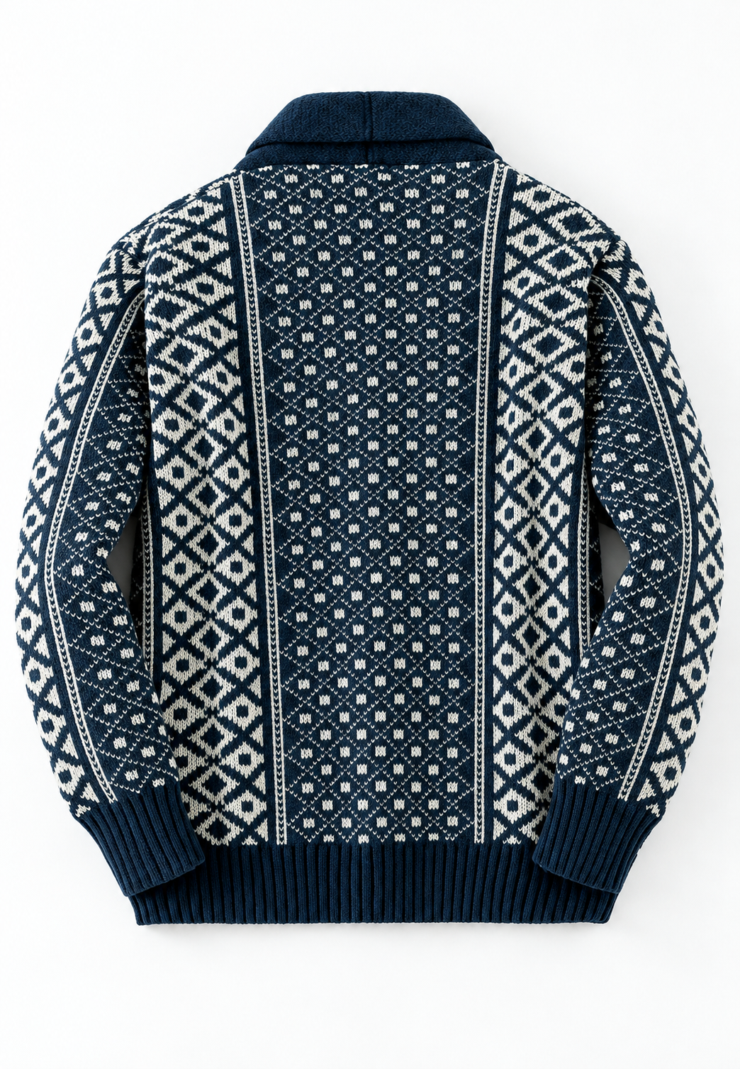 Cárdigan punto jacquard geométrico cuello chal botonadura frontal - Dariel