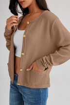 Cárdigan mujer punto cuello redondo botones bolsillos - Sorelia