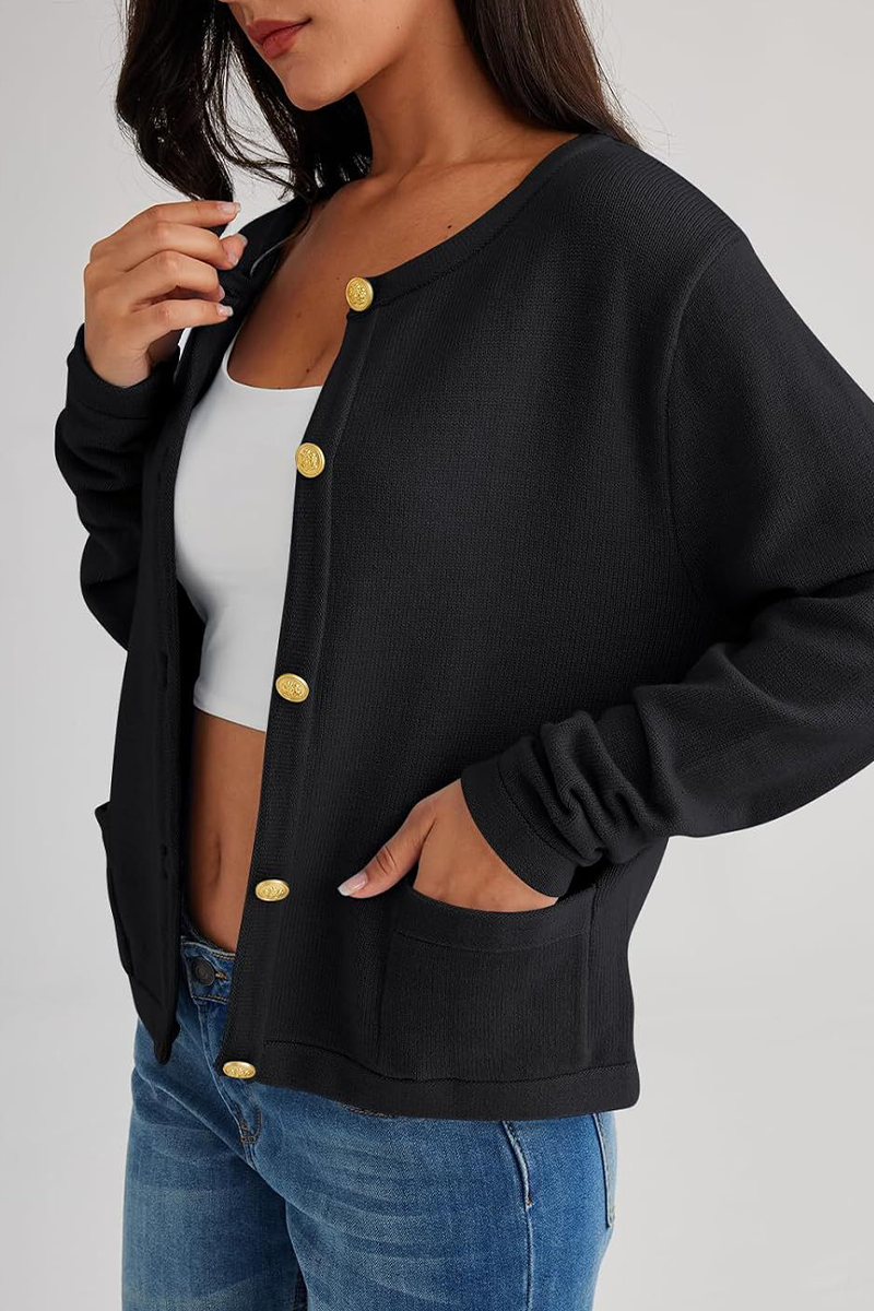 Cárdigan mujer punto cuello redondo botones bolsillos - Sorelia