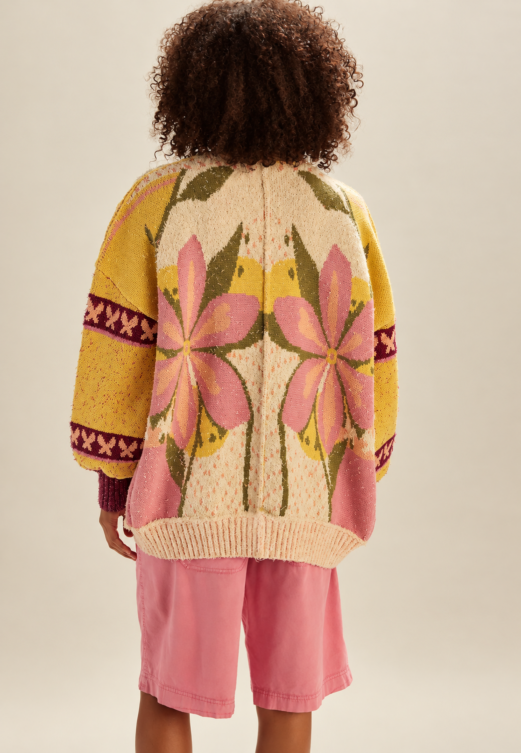 Cárdigan mujer punto floral multicolor botones corte holgado - Tarsila