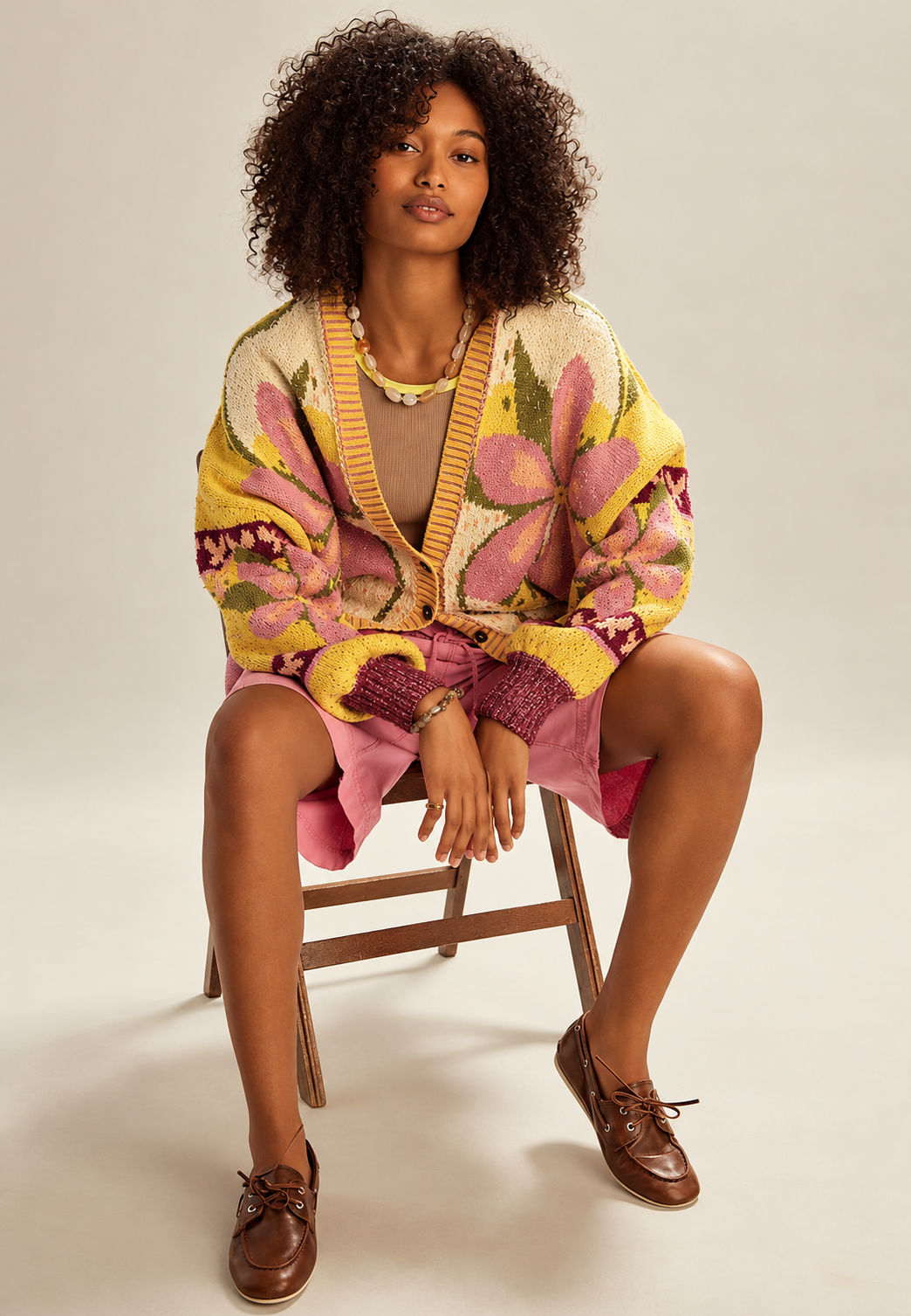 Cárdigan mujer punto floral multicolor botones corte holgado - Tarsila