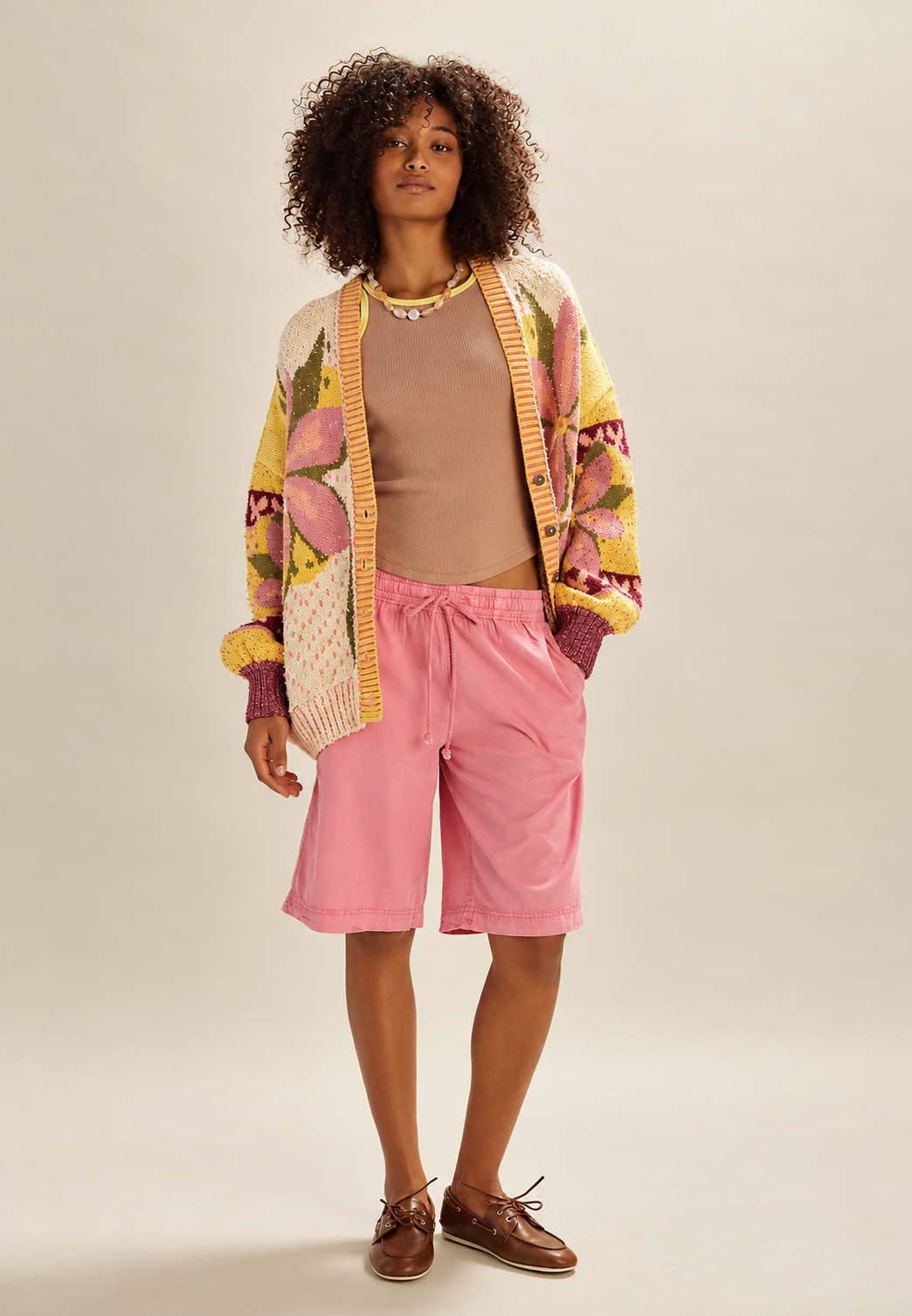 Cárdigan mujer punto floral multicolor botones corte holgado - Tarsila