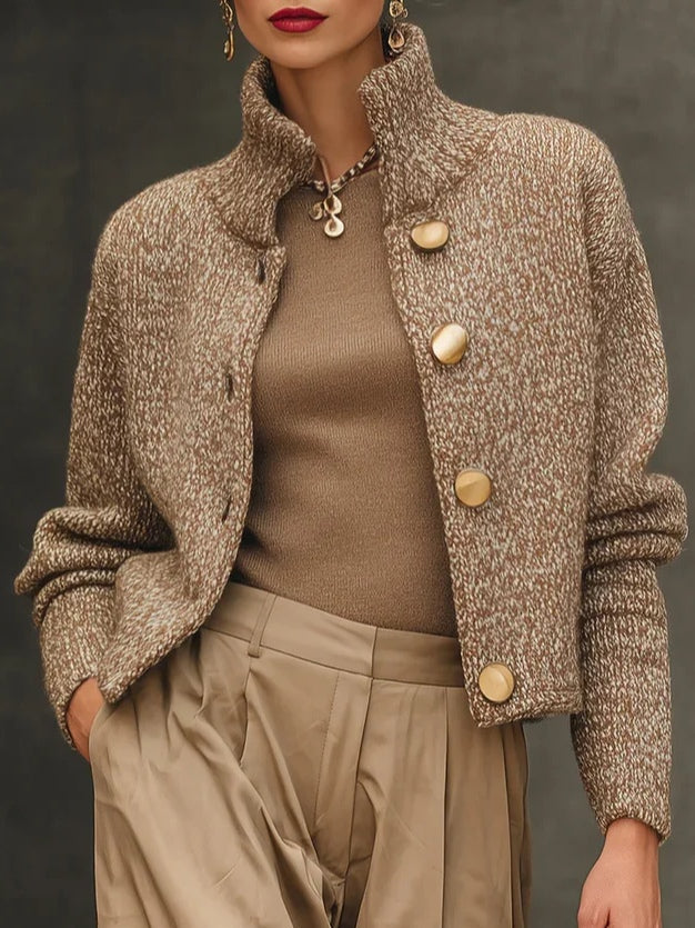 Cárdigan elegante con cuello alto y botones - Kissa
