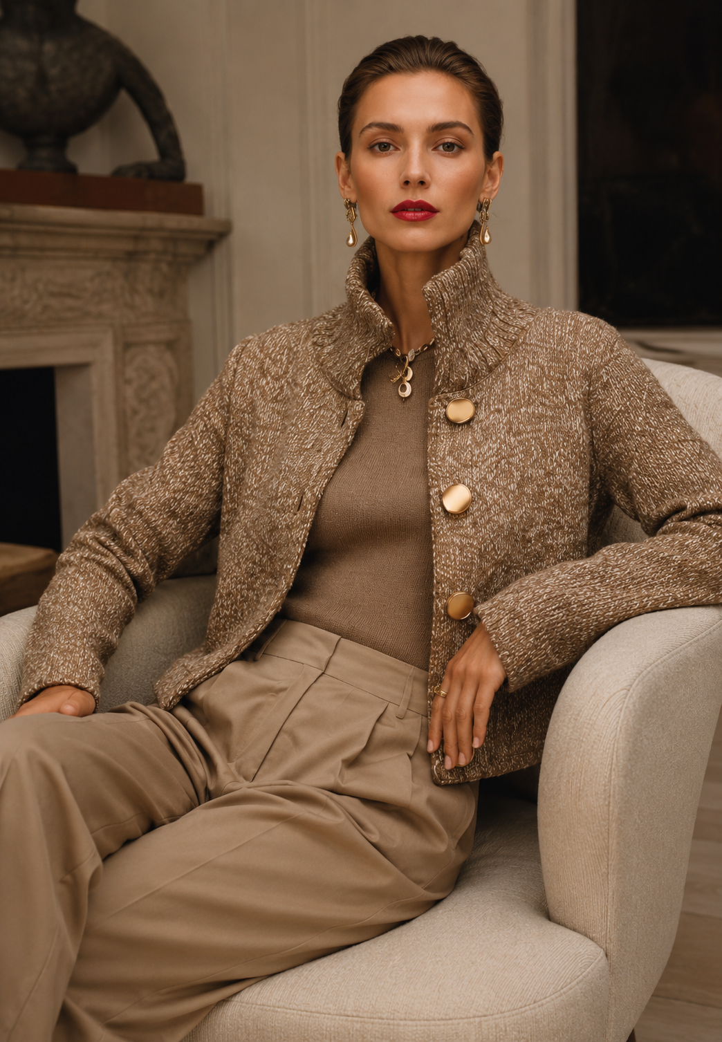 Cárdigan elegante con cuello alto y botones - Kissa