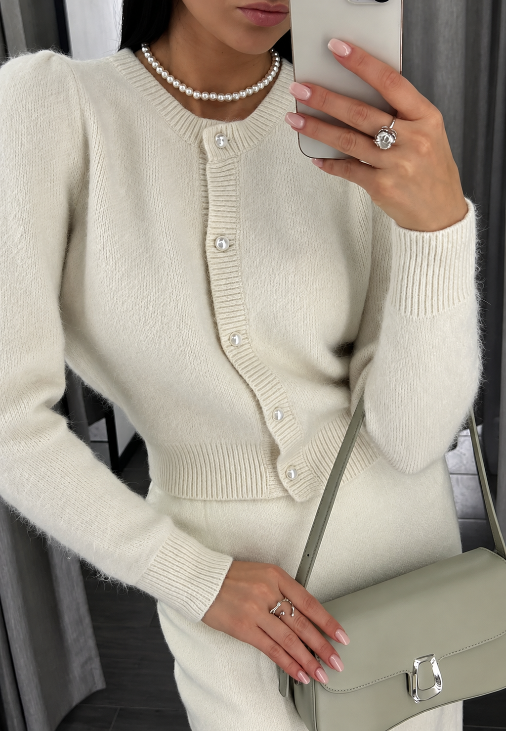 Cárdigan mujer punto suave cuello redondo botones perlados - Zelmira